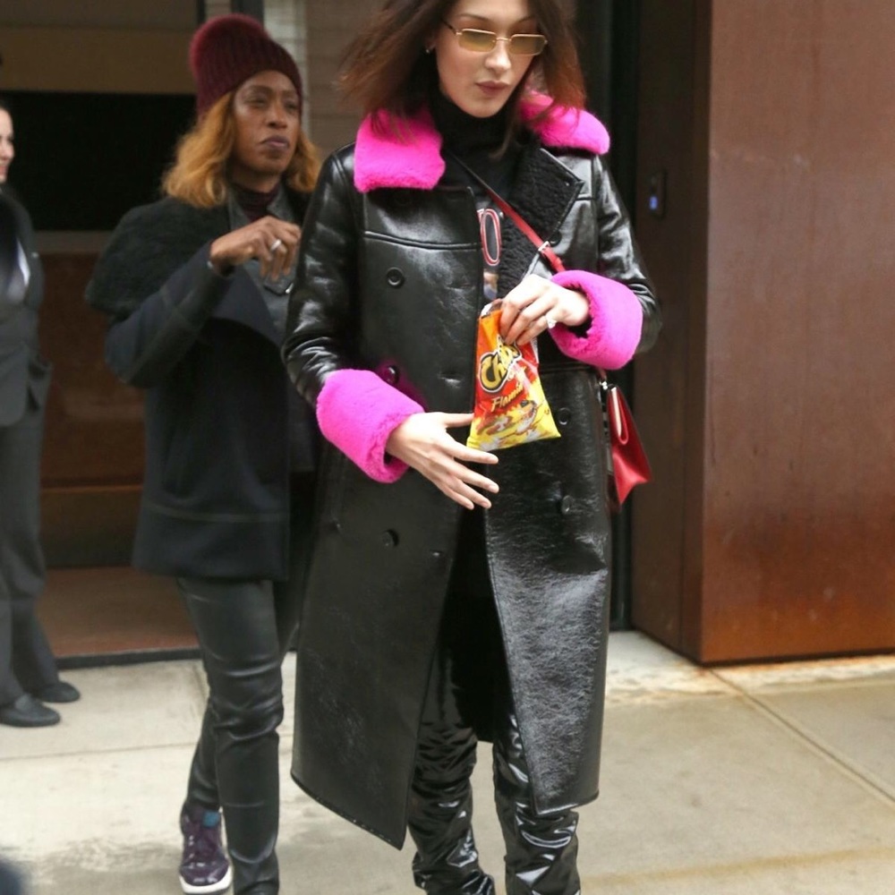 STAND Fur Detail Coat as seen on Bella Hadid